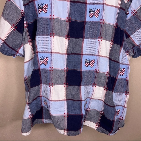 SIZE 26w 28w VINTAGE NORTHCREST RED WHITE BLUE BUTTON FRONT SHORT SLEEVE - Picture 7 of 11